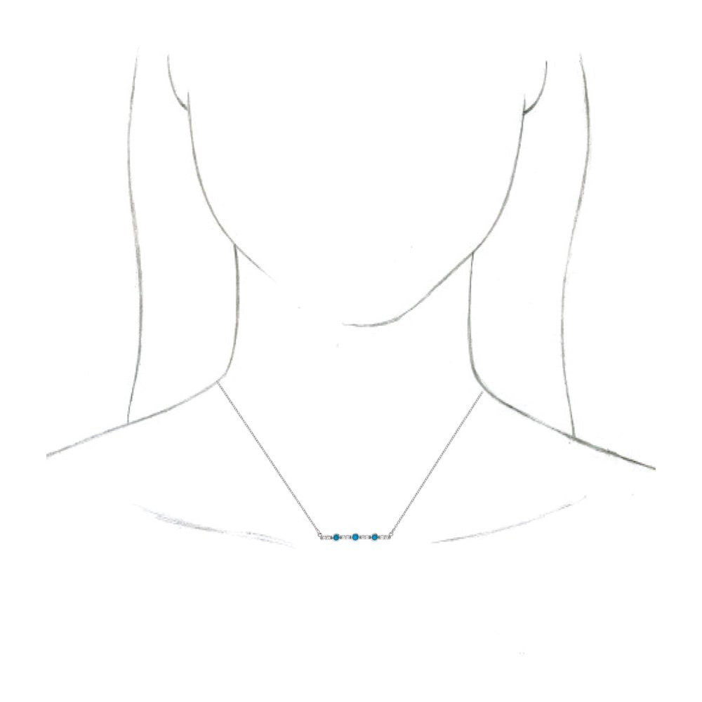14K White Gold Turquoise & 1/8 CTW Diamond Bar Necklace, 18 Inch