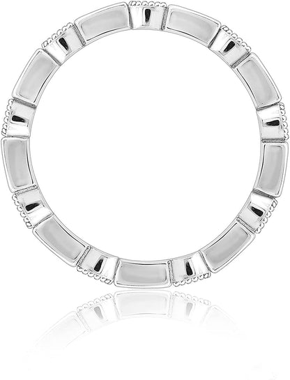 Platinum-Plated Sterling Silver Created or Genuine Gemstone All-Around Band Ring