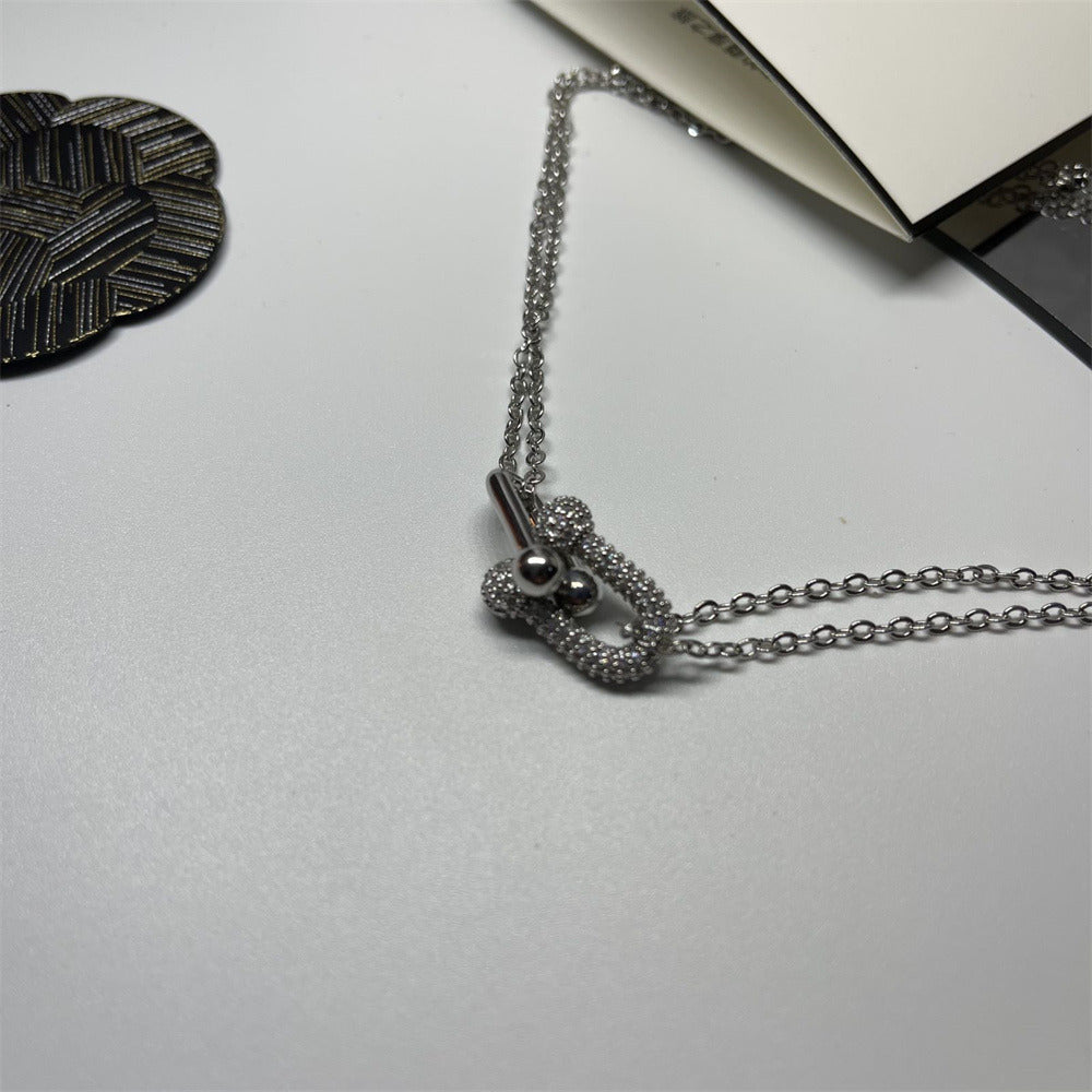 U-Shaped Horseshoe Buckle Gold Plated Diamond Necklace