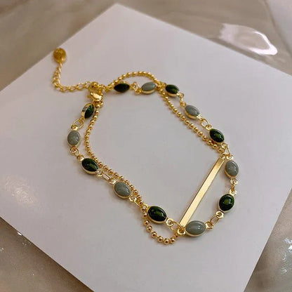 Blue Green Color Crystal Charm Bracelets for Women Gold Color Beaded Chain Doubl