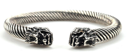 Men Women Fashion Jewelry Silvertone Double Two Dragon Head Bangle Bracelet - BC