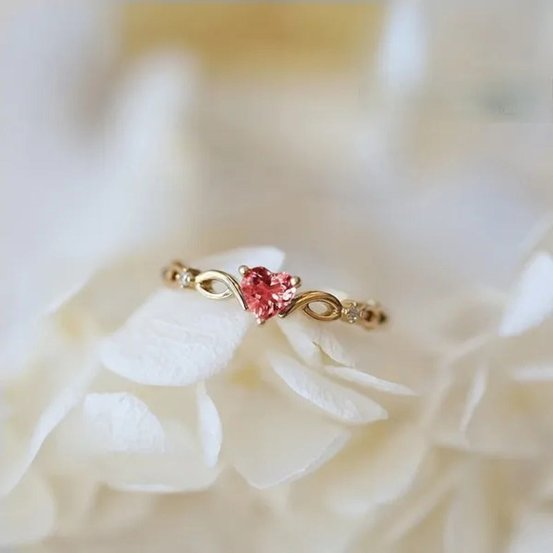 Women Cute Crystal Heart Rings Infinity Ring with Heart Birthstone in Rose Gold