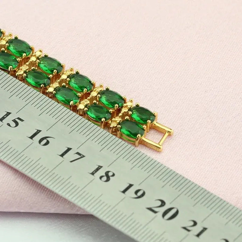Flawless Long Gold Color Women Jewelry Sets Green Emerald Drop Earrings Necklace