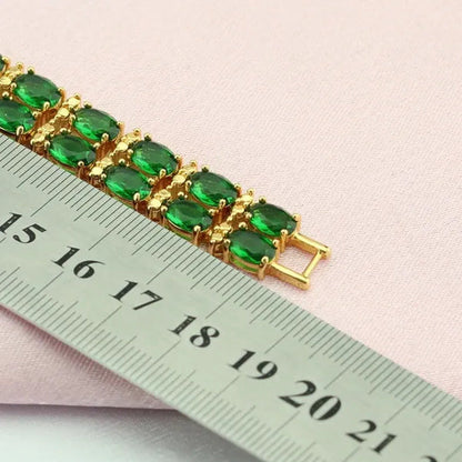 Flawless Long Gold Color Women Jewelry Sets Green Emerald Drop Earrings Necklace