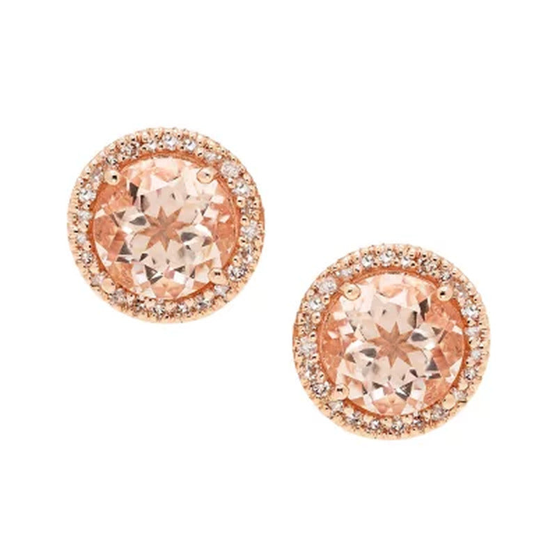 2.0 CT. Morganite and 0.13 CT. T.W. Diamond Earrings in 14K Rose Gold