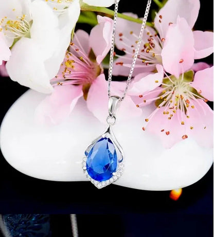 Fashion Copper Silver Plated Necklace Ladies Luxury Natural Crystal Inlaid Zirco