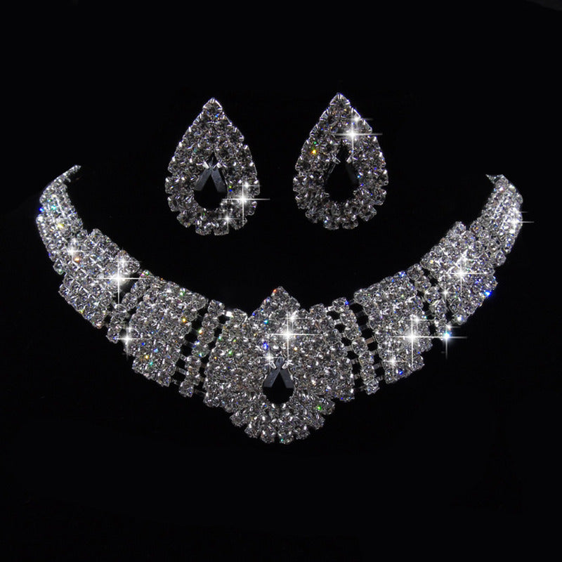Water Drop Full Diamond Drop Earrings Necklace Set