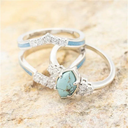 Newest 3Pcs/Set Women'S 18 K Gold Multilayer Hollow Turquoise Ring Band Exquisit