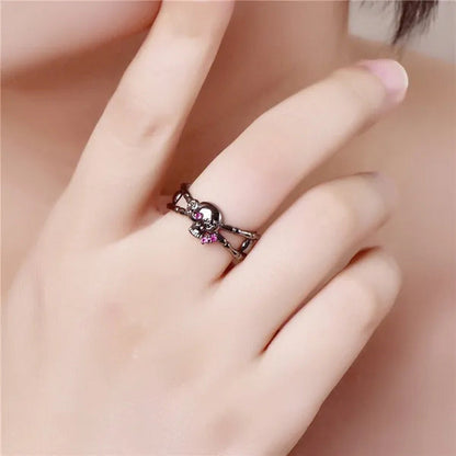 Lingmei Black Skull Wedding Cocktail Ring Size 6-10
