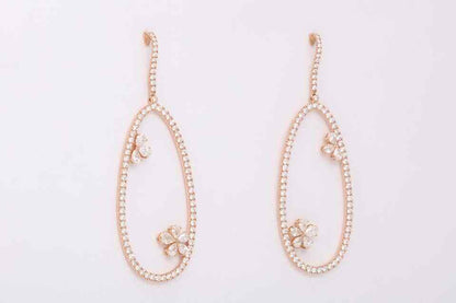 Diamond Dangle Earring with Flowers Rose Gold