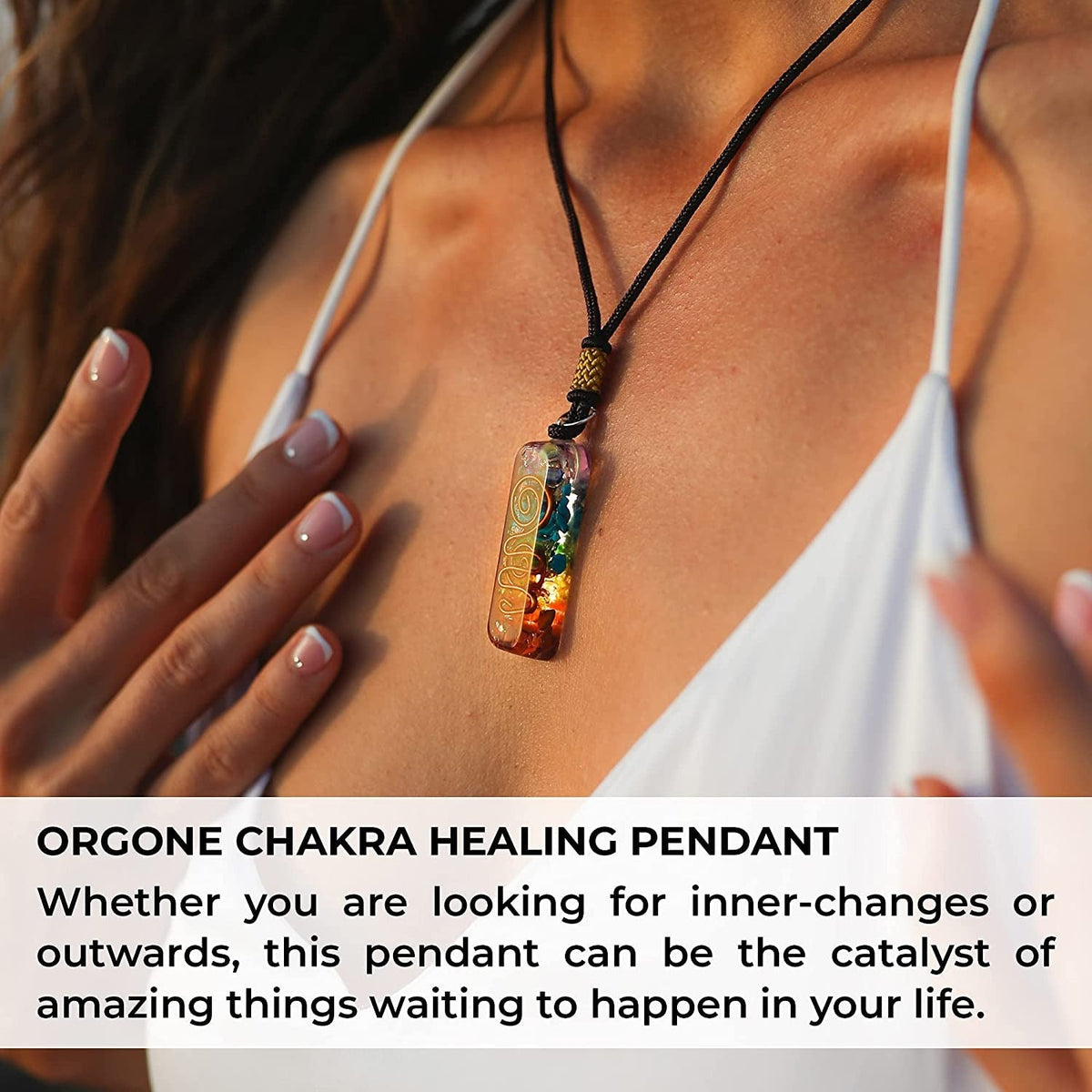 Orgone Chakra Healing Pendant with Adjustable Cord – 7 Chakra Stones Necklace fo