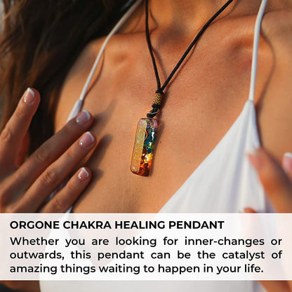 Orgone Chakra Healing Pendant with Adjustable Cord – 7 Chakra Stones Necklace fo
