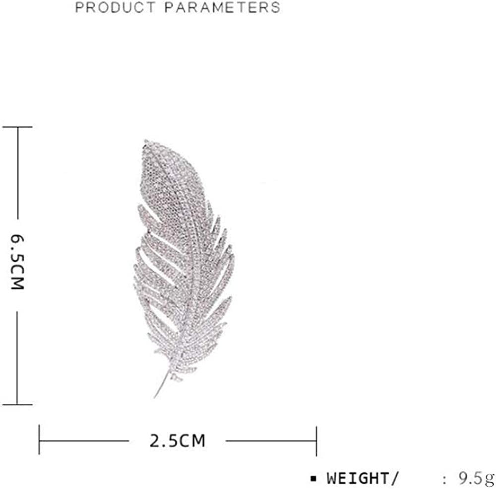 Rhinestone Feather Brooch Pin for Women Men Fashion Crystal Delicate Leaf Brooch
