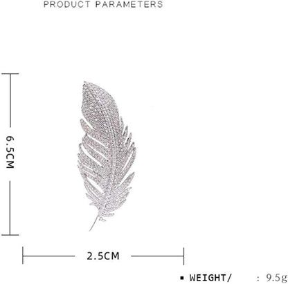Rhinestone Feather Brooch Pin for Women Men Fashion Crystal Delicate Leaf Brooch