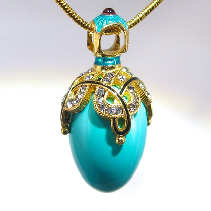 Sterling Silver Necklace Turquoise Pendant Black Diamond Crystals Enamel Genuine
