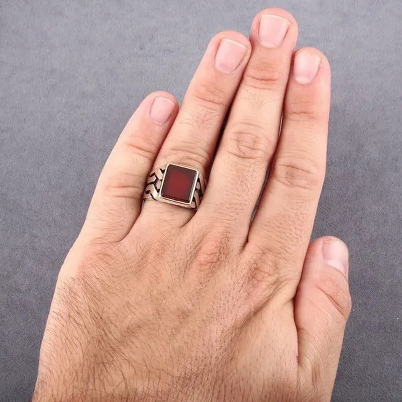 Business Men 4.25CT Natural Square Ruby Ring Fashion 925 Sterling Silver Birthst