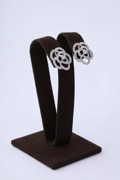 Diamond Camelia 1.95 ct Diamond White Gold Flower Earrings