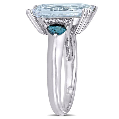 Tangelo 3-1/3 Carat T.G.W. Ice Aquamarine, Sapphire and Diamond-Accent Sterling