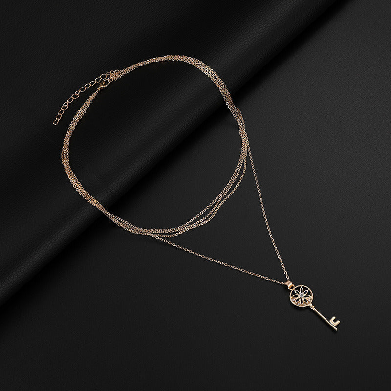 Two-Piece Key Alloy Diamond Necklace and Earrings