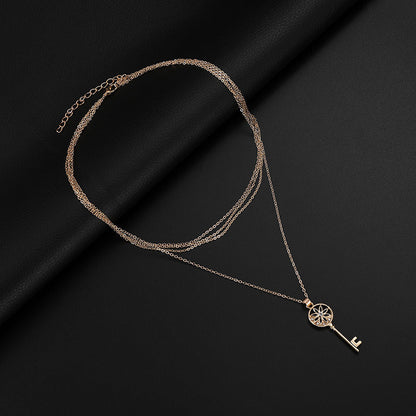 Two-Piece Key Alloy Diamond Necklace and Earrings