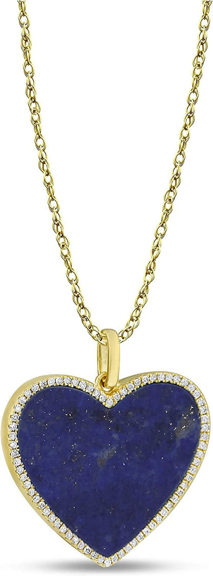 1/6 Carat Diamond and Turquoise or Blue Lapis Heart Pendant Necklace for Women i