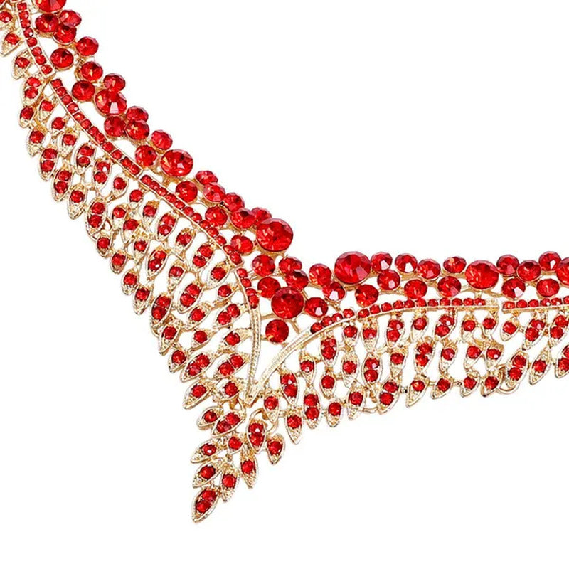 Shop LC Red Crystal Statement Bib Choker Necklace Drop Dangling Earrings Stainle