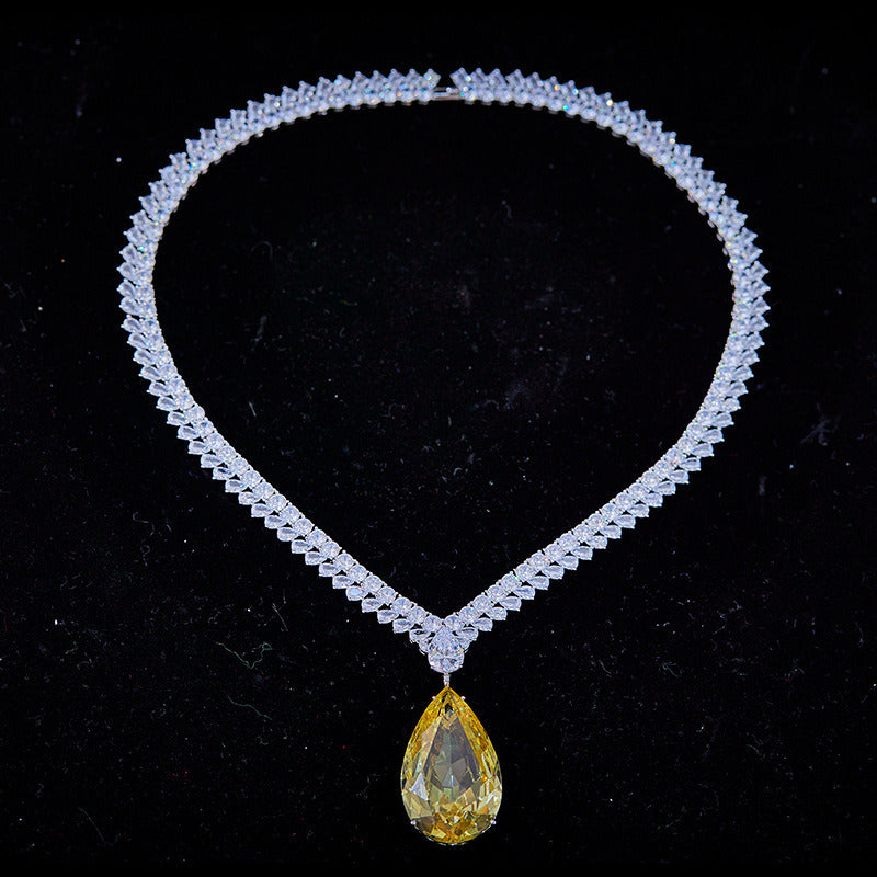 Pear-Shaped Yellow Diamond Necklace with Water Drop Zircon