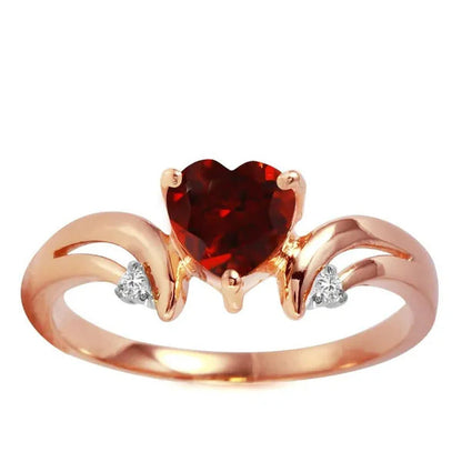 1.26 Carat 14K Solid Rose Gold Ring with Natural Diamonds and Heart-Shaped Garne