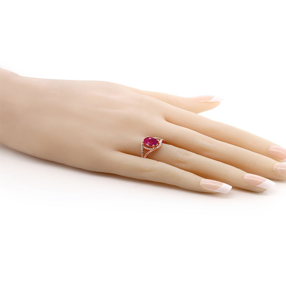 2.31 Ct Oval Red Ruby 18K Rose Gold Plated Silver Ring