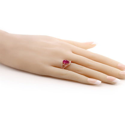 2.31 Ct Oval Red Ruby 18K Rose Gold Plated Silver Ring