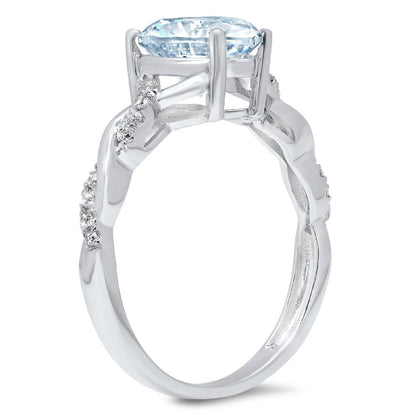 2.1Ct Heart Cut - Solitaire with Accents - Simulated Blue Diamond - 14K White Go