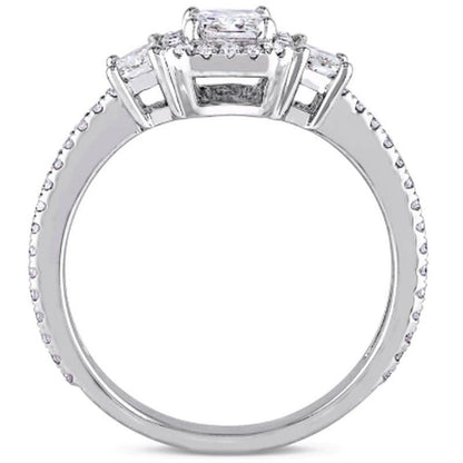 Allura 0.95 CT. T.W. Emerald-Cut Diamond Three Stone Halo Engagement Ring in 14K