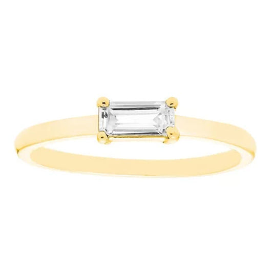 Lab White Sapphire Baguette Ring in 14K Gold