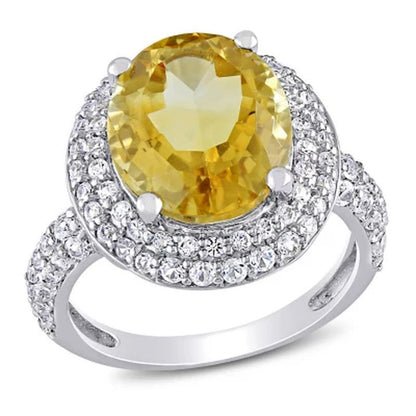 Citrine and Created White Sapphire Cocktail Ring in Sterling Silver