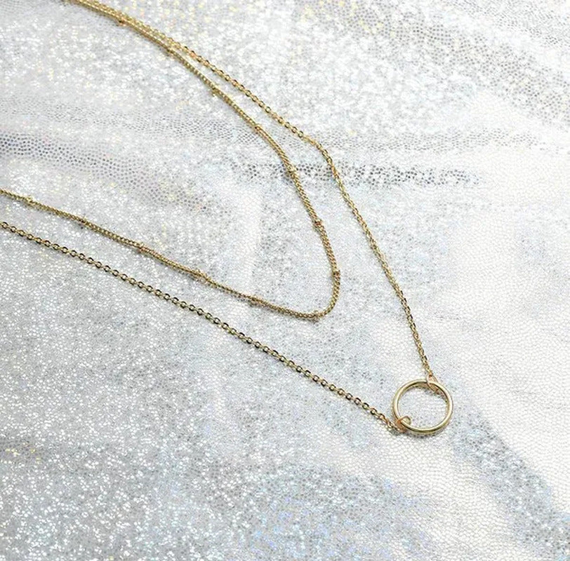 Layered Necklace Pendant Handcrafted 18K Gold Plated Delicate Circle Gold Neckla