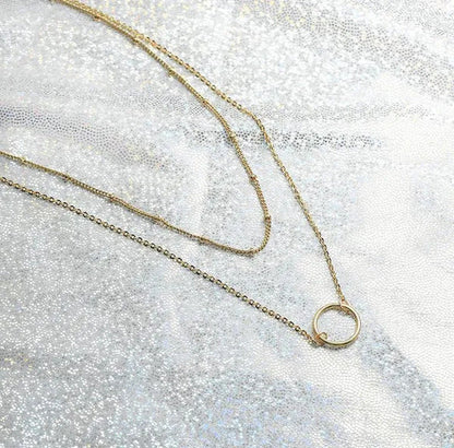 Layered Necklace Pendant Handcrafted 18K Gold Plated Delicate Circle Gold Neckla