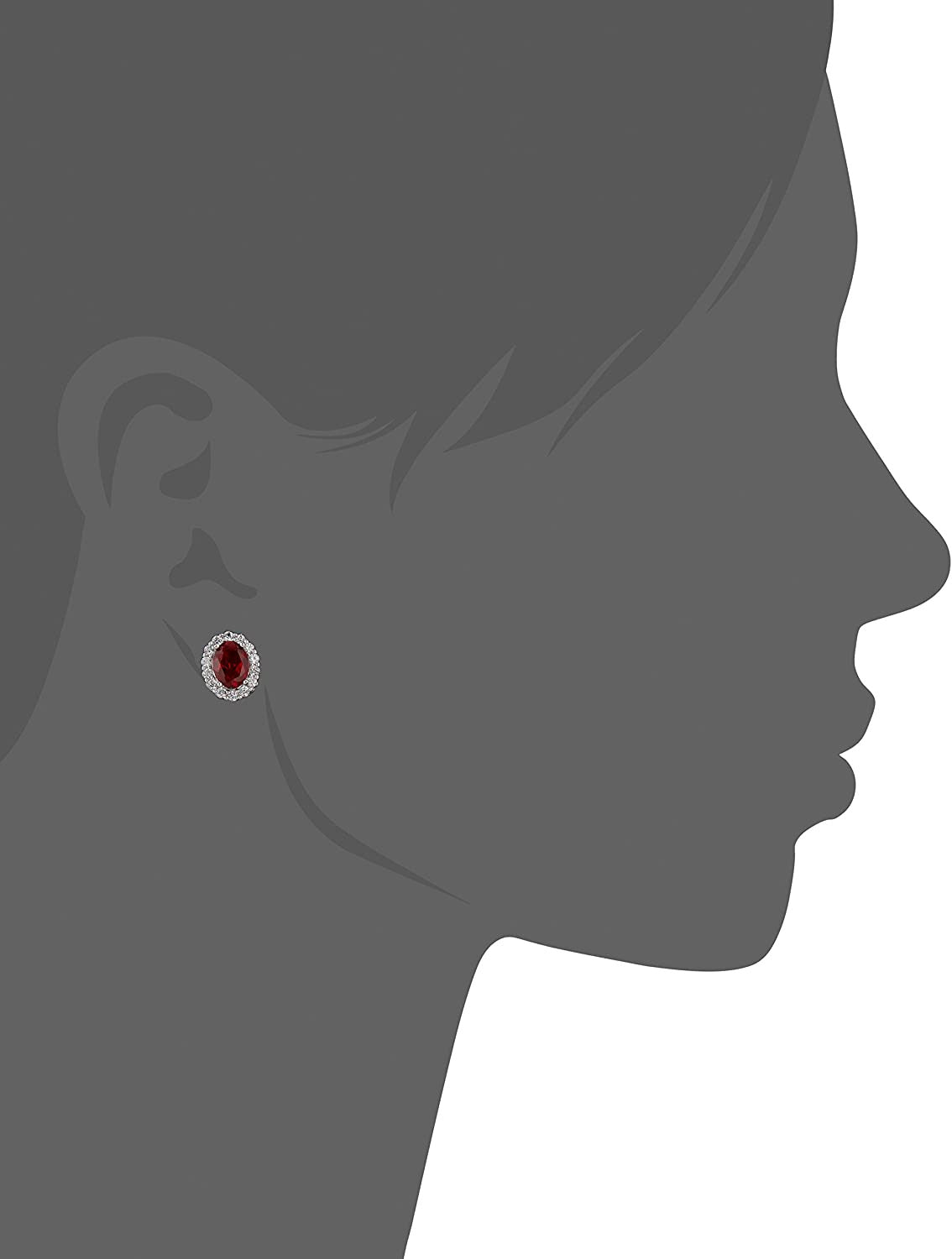 Sterling Silver Created Ruby and White Sapphire Halo Oval Stud Earrings