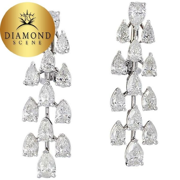 Pear Shape Diamond Gold Drop Earrings