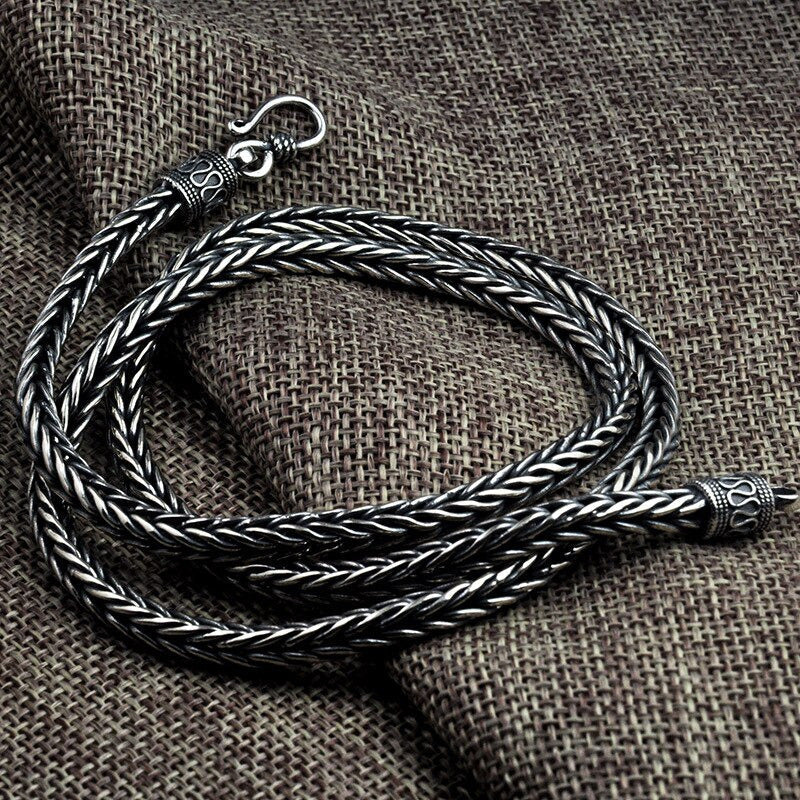 Norse Necklace Chain 925 Sterling Silver 4-5Mm Handcrafted Punk Jewelry