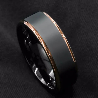 8MM Fashion Men'S and Women'S Tungsten Carbide Ring Rose Gold Black Brushed Wedd