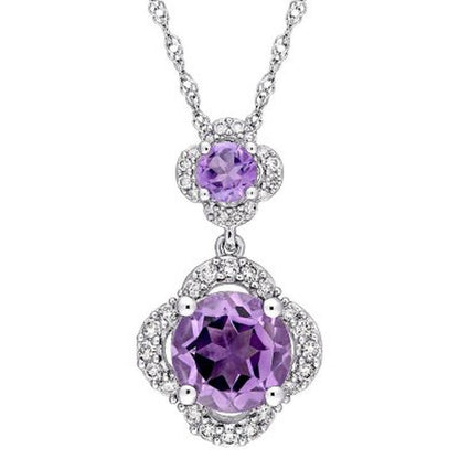 Amethyst and 0.17 CT. T.W. Diamond Halo Quatrefoil Tiered Pendant in 14K White G