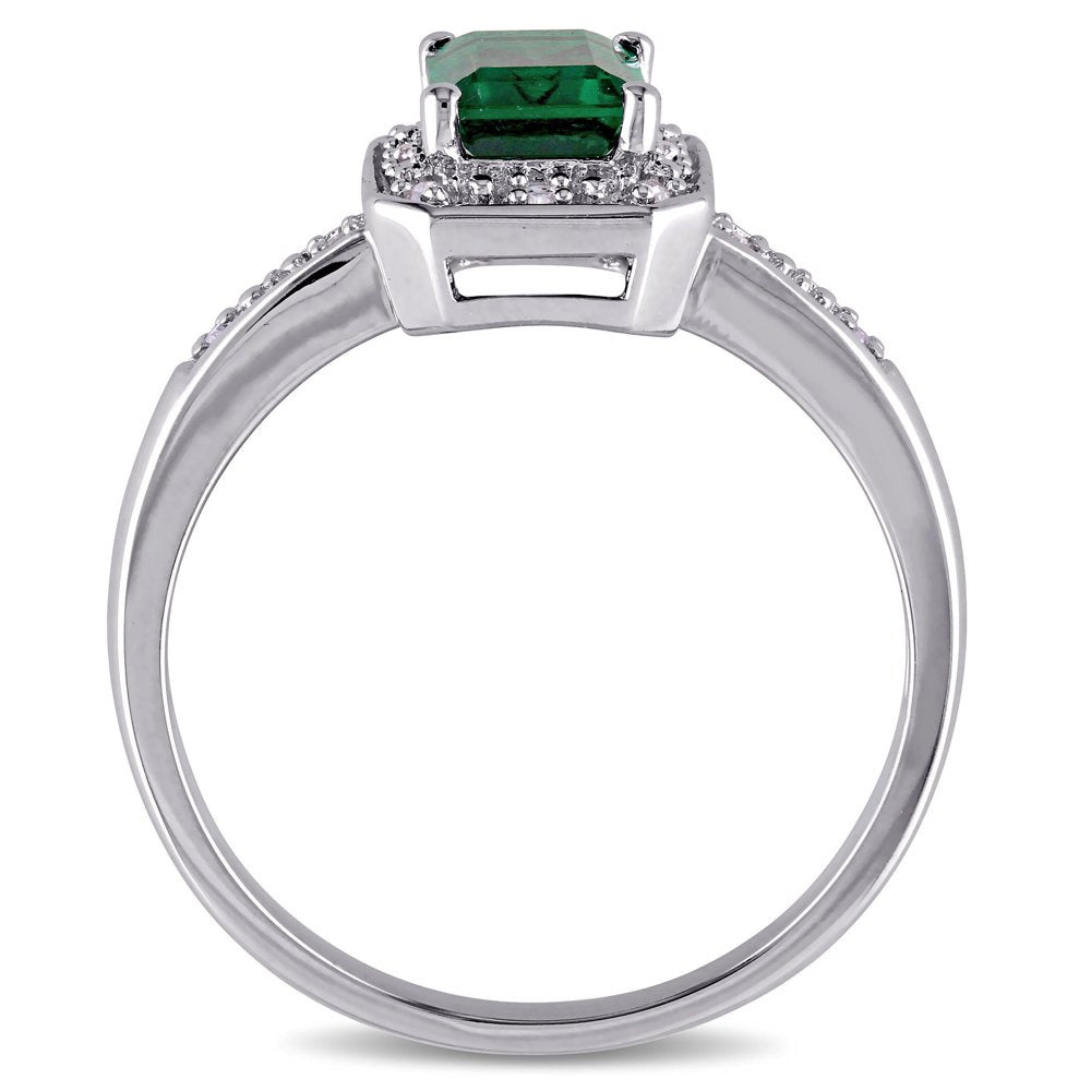 Miabella Women'S 7/8 Carat T.G.W. Emerald-Cut Created Emerald and Diamond Sterli