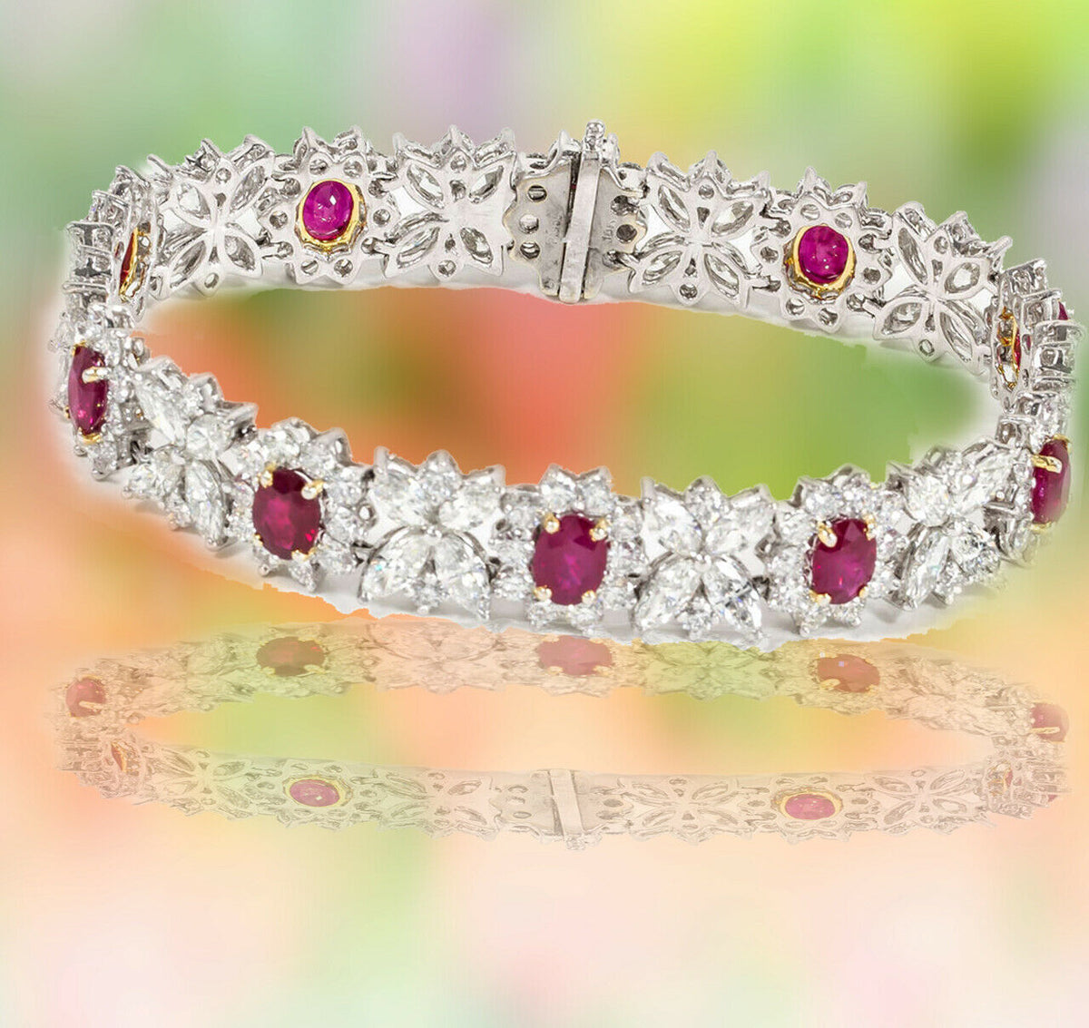 RUBY OVAL SHAPE FINE RED 10 STONE DIAMOND 120 ROUND SHAPE 40 MARQUISE BRACELET