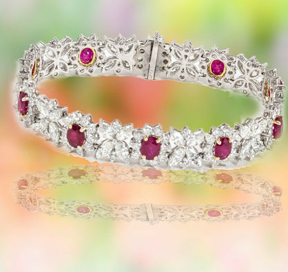 RUBY OVAL SHAPE FINE RED 10 STONE DIAMOND 120 ROUND SHAPE 40 MARQUISE BRACELET