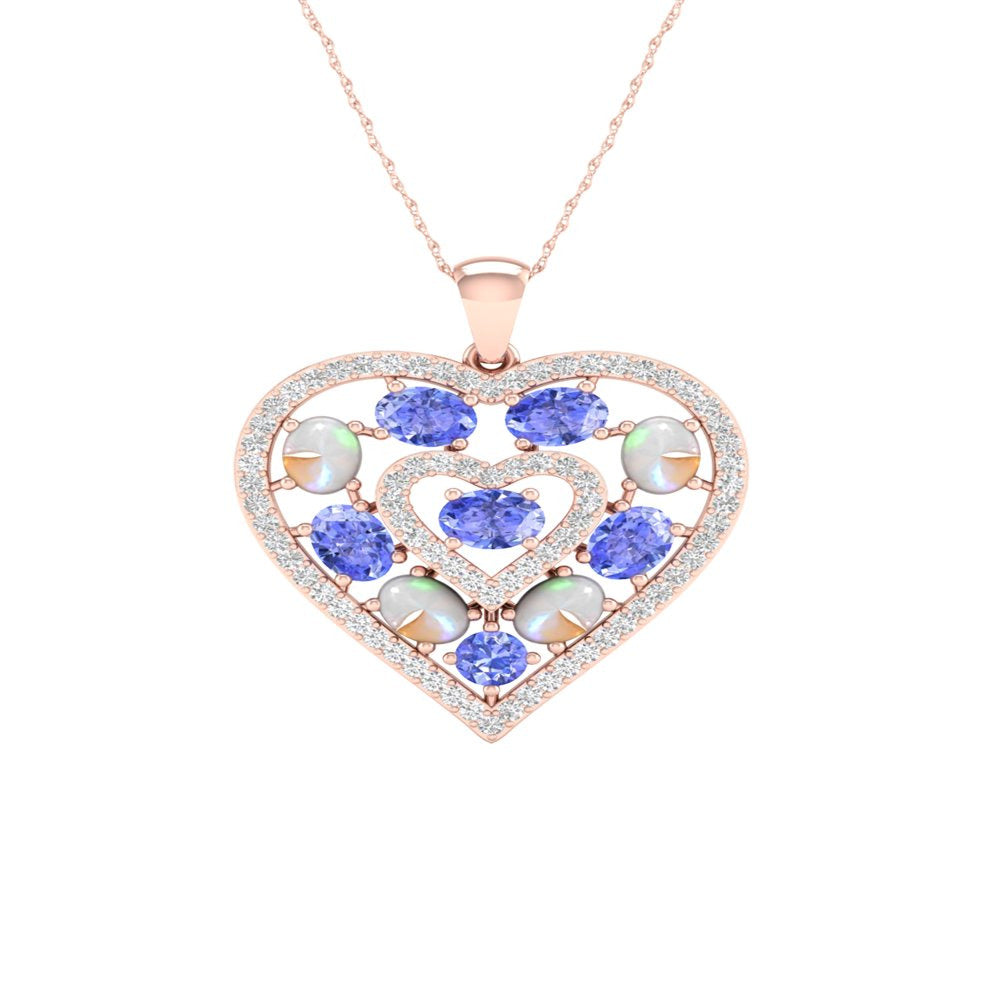 Imperial Gemstone 10K Rose Gold Oval Cut Ethiopian Opal and Tanzanite 1/4 CT TW