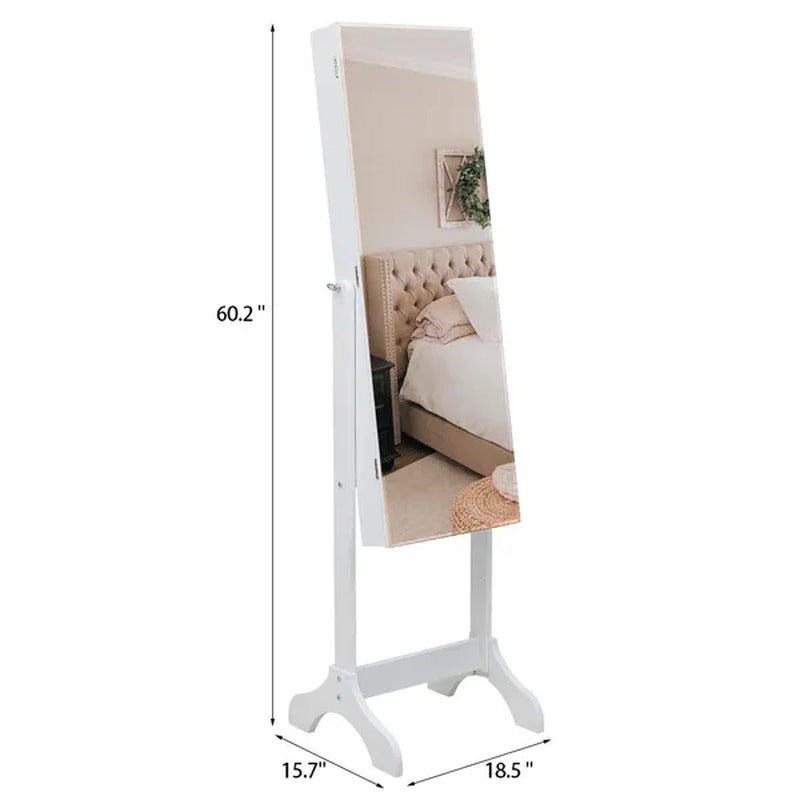 Mirrored Jewelry Cabinet Armoire with Mirror W/Resin Diamond Design Standing Sto