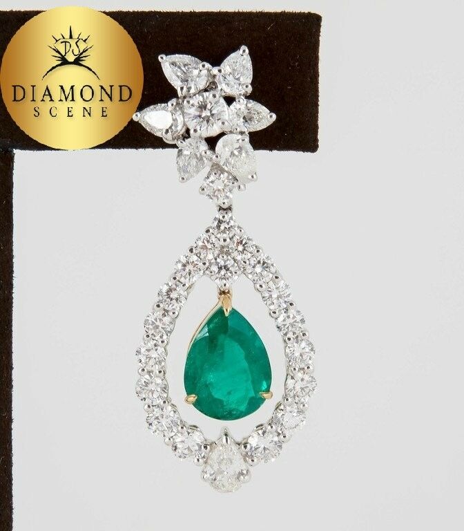 Classic Colombian Emerald Diamond Drop Earrings