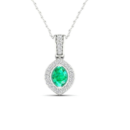 Imperial Gemstone 10K White Gold Marquise Cut Emerald 1/20 CT TW Diamond Halo Pe