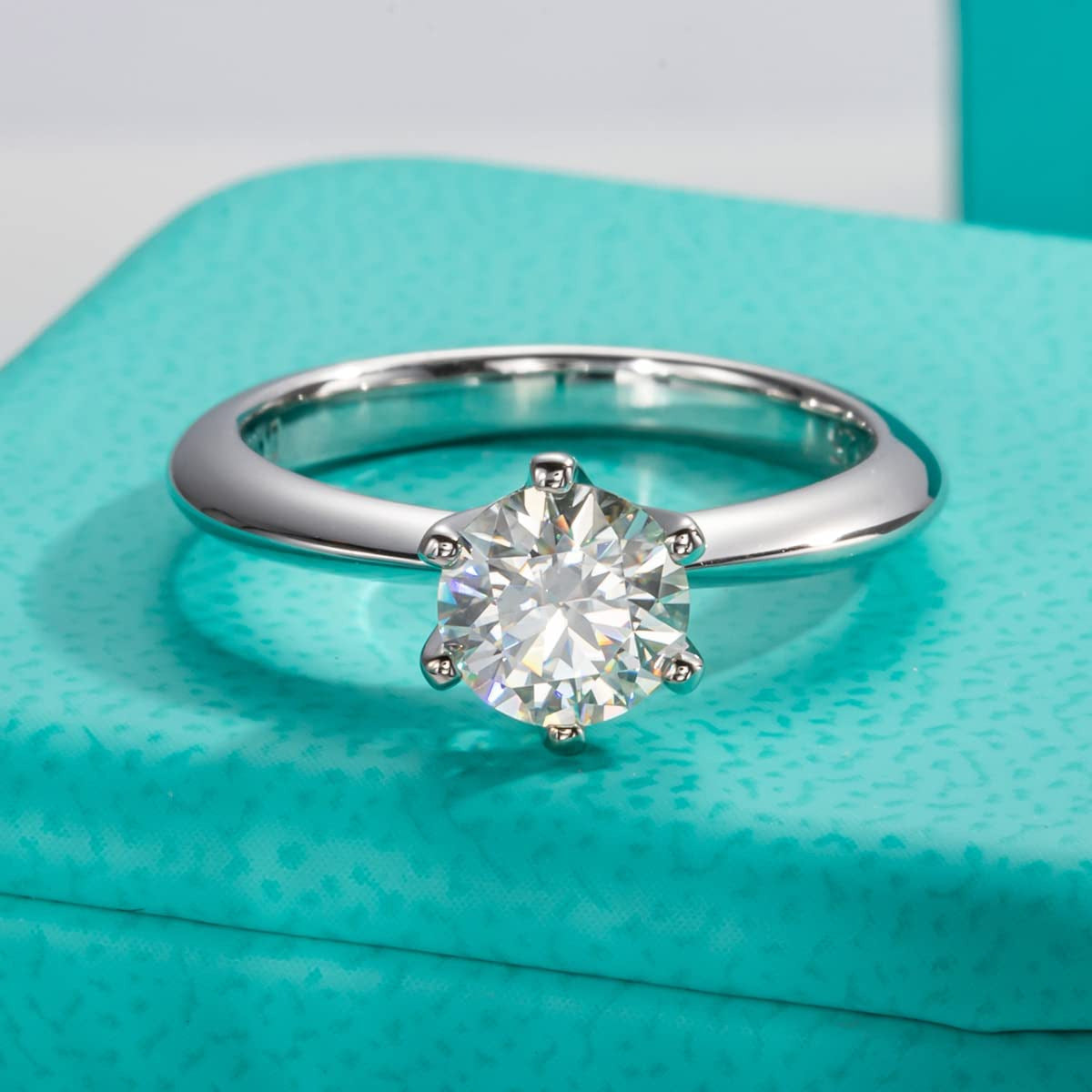 Anuclub 1/2/3/5CT Six Prong Solitaire Moissanite Ring, Thickened Gold Plated Sil