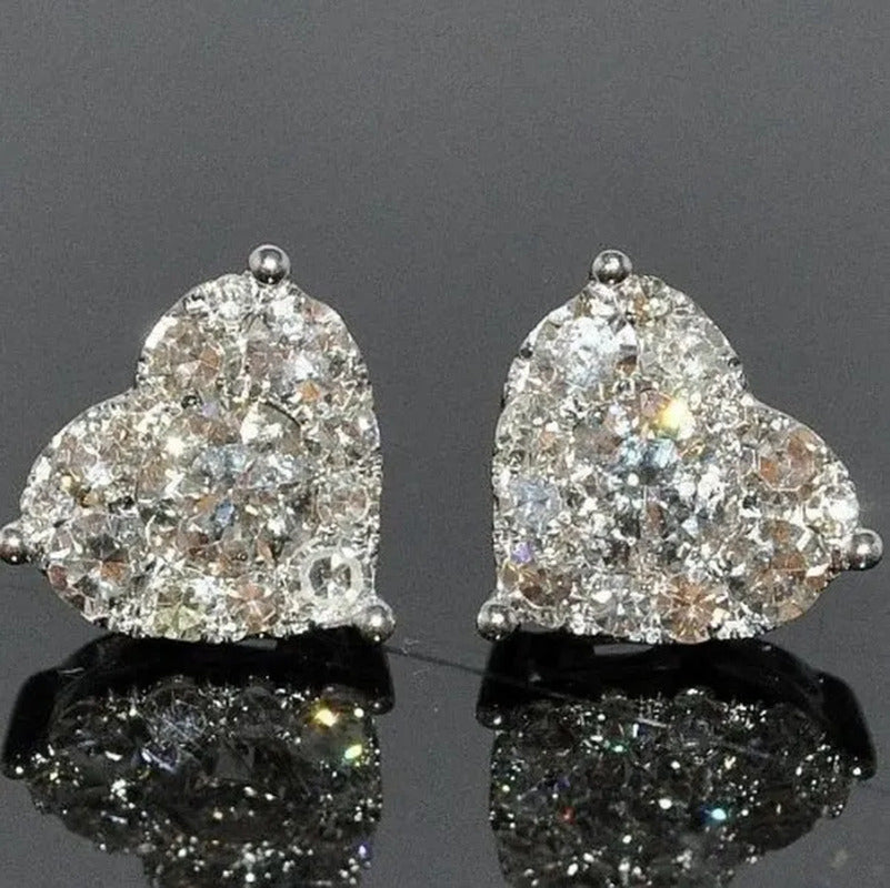 Exquisite Fashion Crystal Full Diamond Stud Earrings Love Heart Shape Cut Ear St